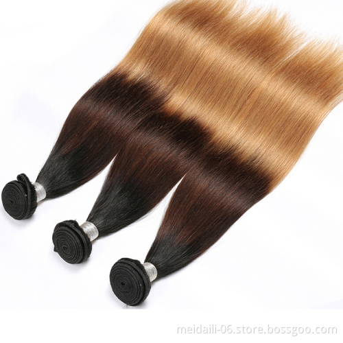 Brazilian ombre hair extensions 1b/4/27 ombre virgin peruvian straight human hair weave bundles cuticle aligned  virgin hair